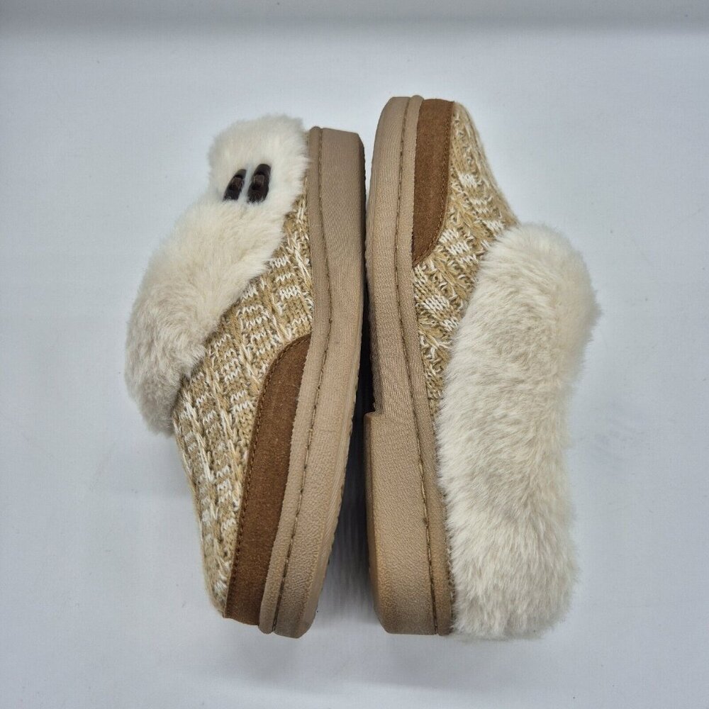 Clarks Women's slippers Size 7 M Beige Tan Knitted Faux Fur Collar Lined Clog - Picture 6 of 11